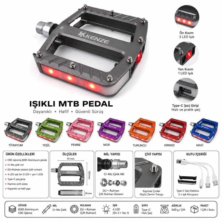 KENZE Geniş Platform CNC Işıklı Pedal Yeşil