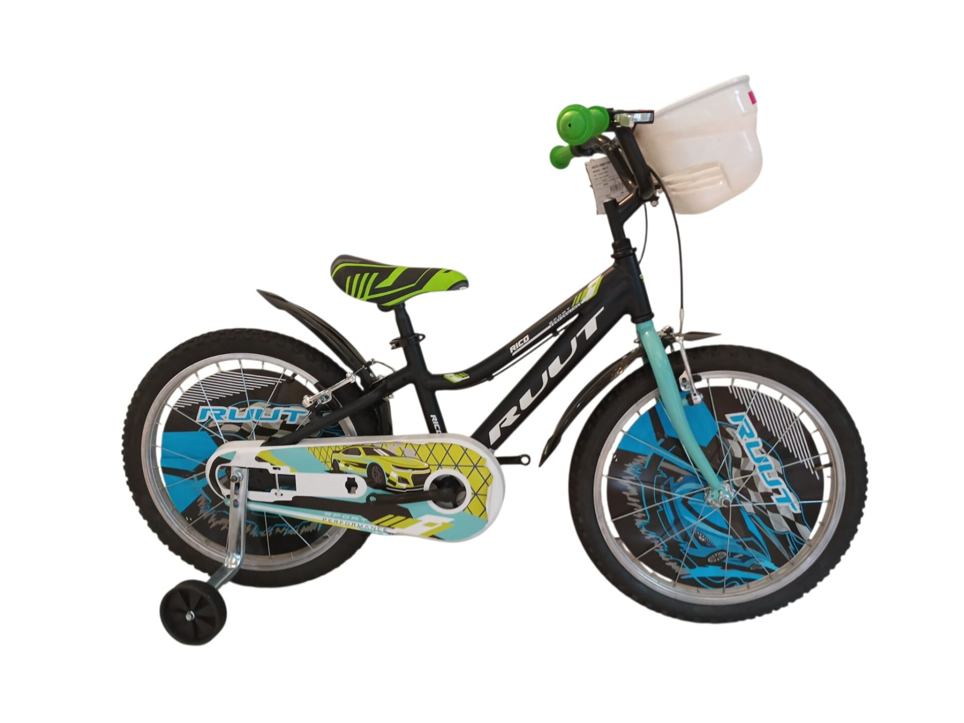 RUUT Rico 20 Jant Çocuk Bisikleti Siyah Lime Turkuaz