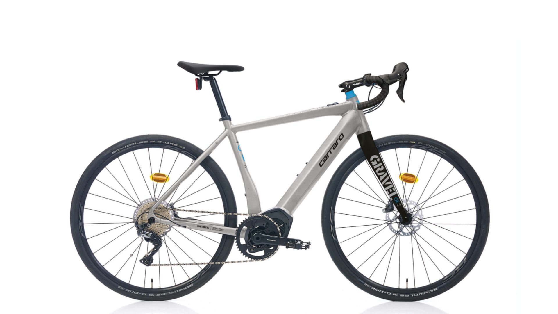 Carraro Gravel GE 5.0 Elektrikli Gravel Yol Bisikleti  55cm Mat Gümüş Siyah Mavi