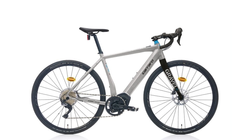 Carraro Gravel GE 5.0 Elektrikli Gravel Yol Bisikleti  55cm Mat Gümüş Siyah Mavi